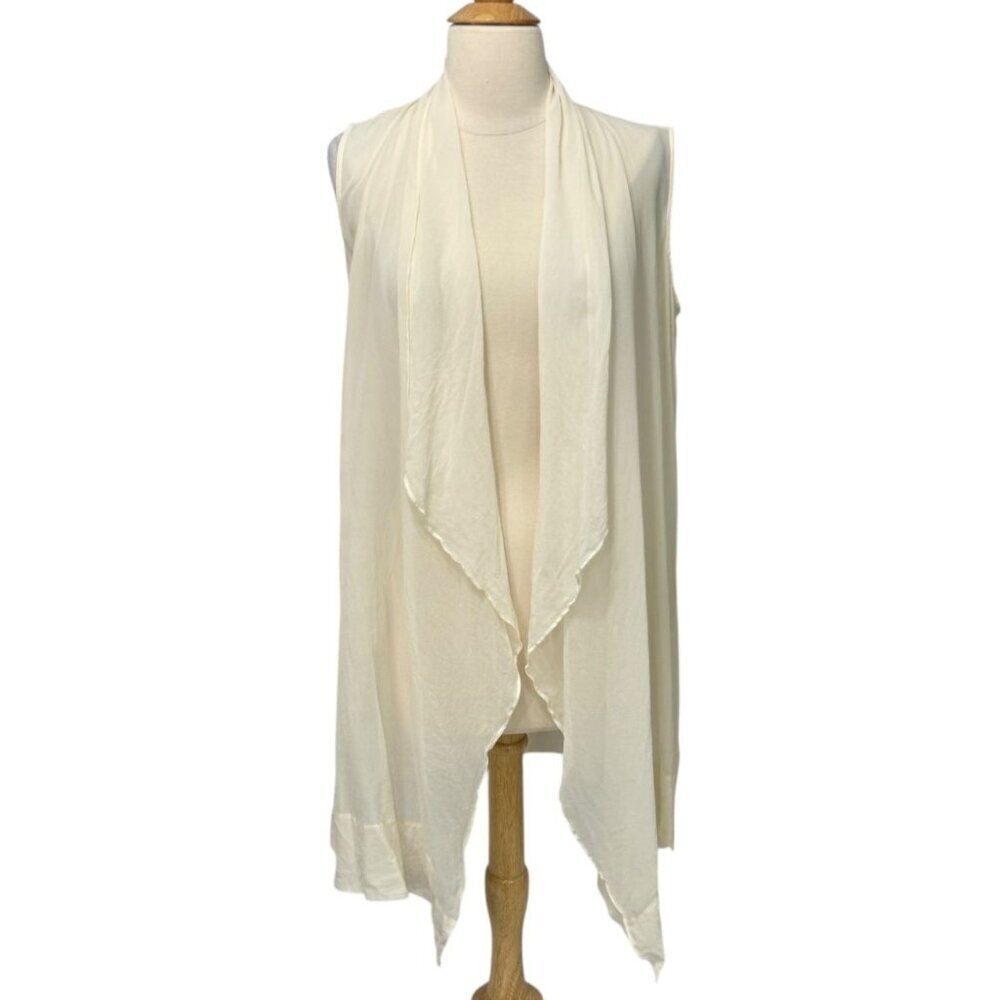 Eileen Fisher System 100% Silk Open Cardigan Sleeveless Vest Cream Crepe Size S